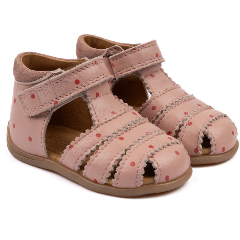 Pom Pom Old Rose Dot Starters Scallop Velcro Sandal