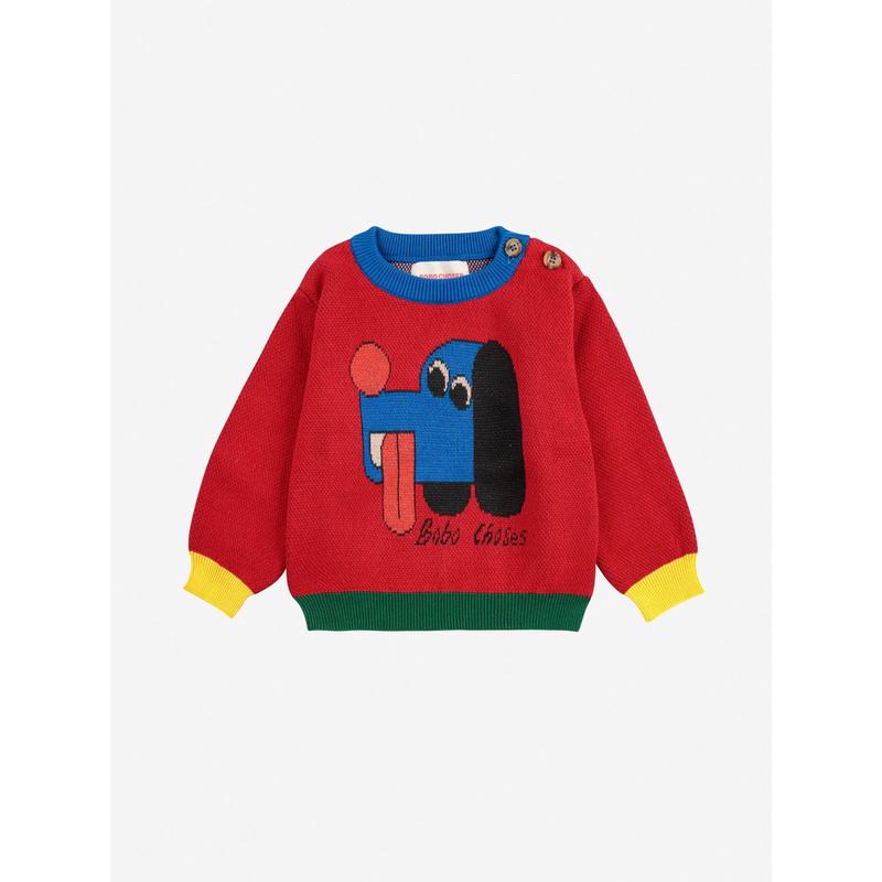 Bobo Choses Red Doggy Mate Jacquard Jumper