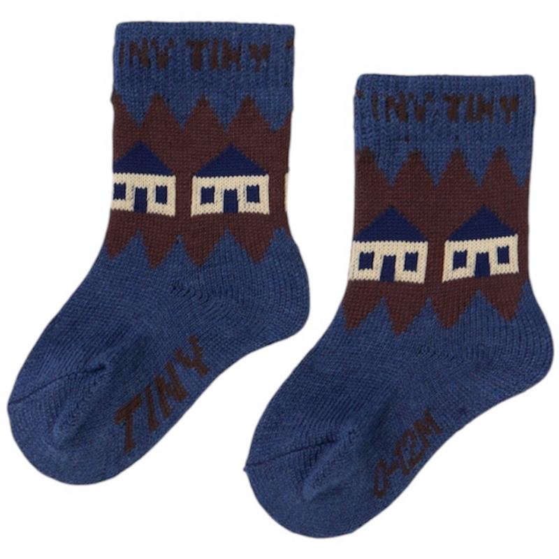 TinyCottons Light Navy Houses Wool Medium Socks