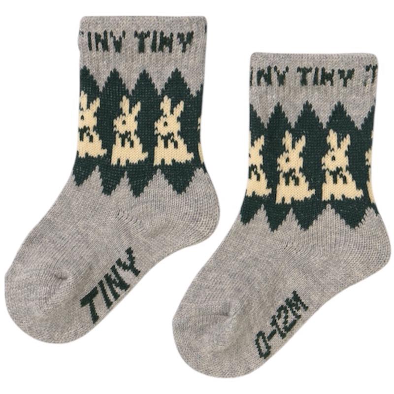 TinyCottons Teal Rabbits Wool Medium Socks