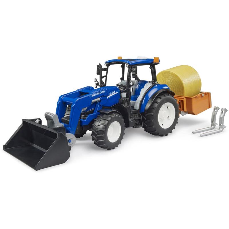 Bruder New Holland T5.120 With Slip-On Frontlsser, Tmningskasse Og Gafler.