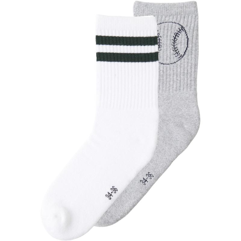Name It Light Grey Melange Bright White Dale 2-Pack Socks