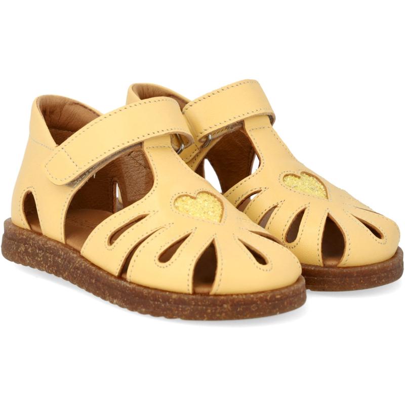 Angulus Mellow Yellow/Pineapple Glitter Leather Heart Sandal with Sparkling Glitter Heart