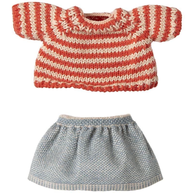 Maileg Knitted Sweater And Skirt, Big Sister Mouse