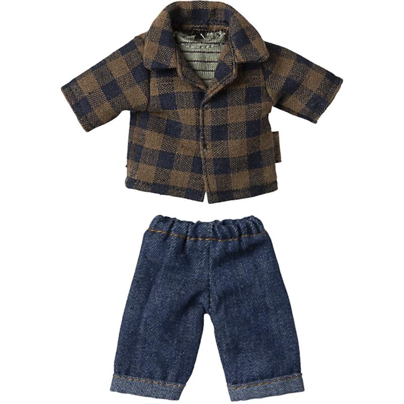 Maileg Brown Checked Shirt And Pants, Dad Mouse