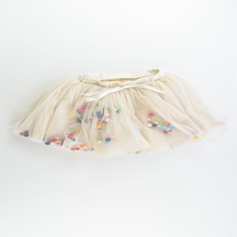 Rock Your Kid Size 4 Lined Tulle Skirt with Rainbow Pom Poms