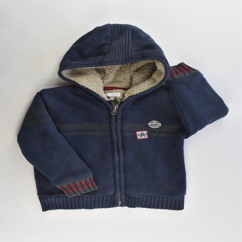 Absorba (France) Size 1-2 (86 cm) Knitted Hooded Jumper with Fluffy Lining