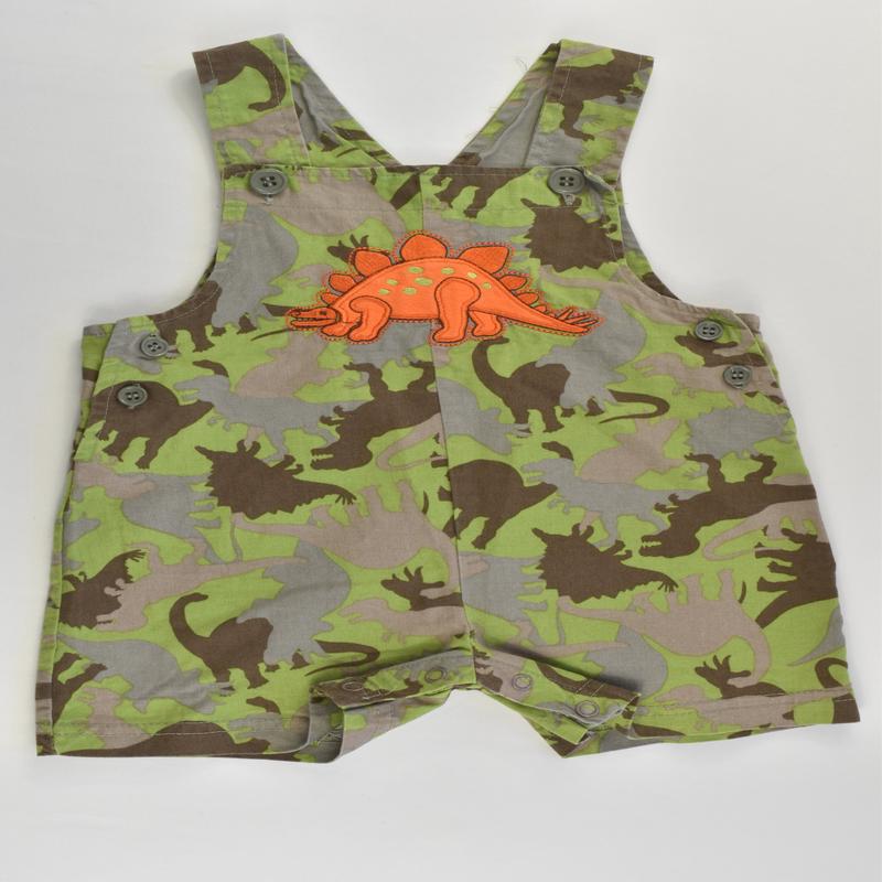 Peanut Buttons Size 0 (6/9 months) Camouflage Dinosaur Short Overalls